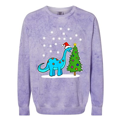 Christmas Brachiosaurus Dinosaur Eating A Christmas Tree Colorblast Crewneck Sweatshirt