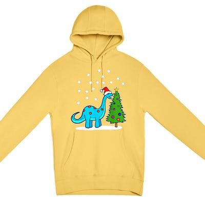 Christmas Brachiosaurus Dinosaur Eating A Christmas Tree Premium Pullover Hoodie