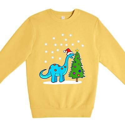 Christmas Brachiosaurus Dinosaur Eating A Christmas Tree Premium Crewneck Sweatshirt