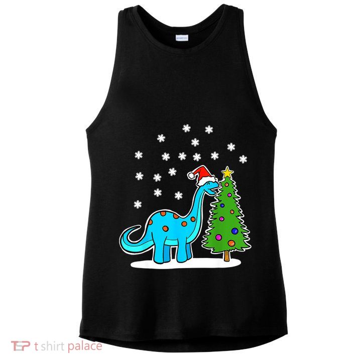 Christmas Brachiosaurus Dinosaur Eating A Christmas Tree Ladies PosiCharge Tri-Blend Wicking Tank