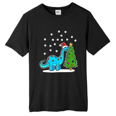 Christmas Brachiosaurus Dinosaur Eating A Christmas Tree Tall Fusion ChromaSoft Performance T-Shirt