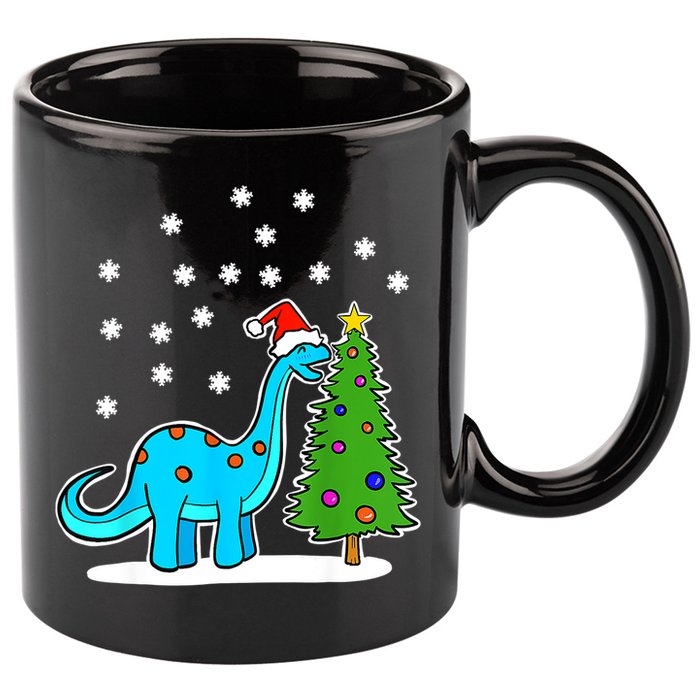 Christmas Brachiosaurus Dinosaur Eating A Christmas Tree 11oz C Handle Ceramic Mug
