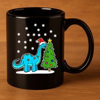 Christmas Brachiosaurus Dinosaur Eating A Christmas Tree 11oz C Handle Ceramic Mug