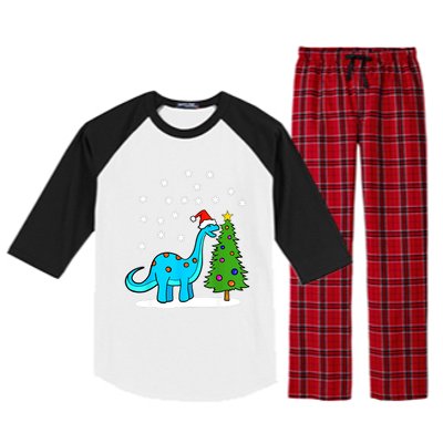 Christmas Brachiosaurus Dinosaur Eating A Christmas Tree Raglan Sleeve Pajama Set