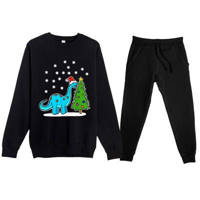 Christmas Brachiosaurus Dinosaur Eating A Christmas Tree Premium Crewneck Sweatsuit Set