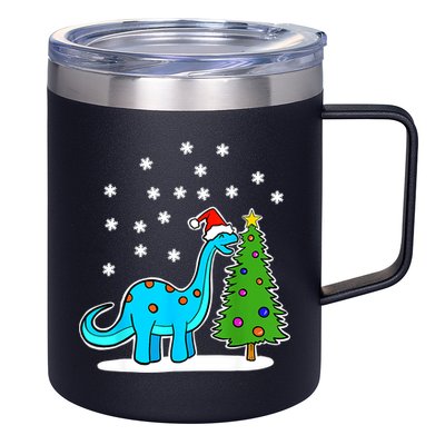 Christmas Brachiosaurus Dinosaur Eating A Christmas Tree 12oz Stainless Steel Coffee Mug