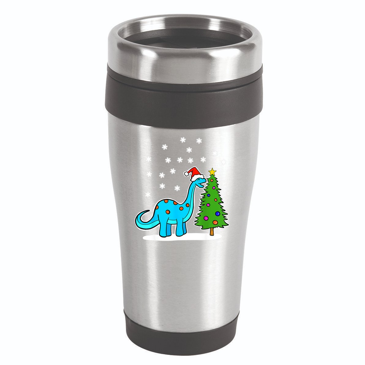 Christmas Brachiosaurus Dinosaur Eating A Christmas Tree 16oz Travel Tumbler