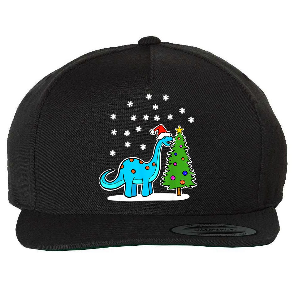 Christmas Brachiosaurus Dinosaur Eating A Christmas Tree Wool Snapback Cap