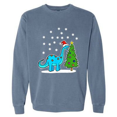 Christmas Brachiosaurus Dinosaur Eating A Christmas Tree Garment-Dyed Sweatshirt