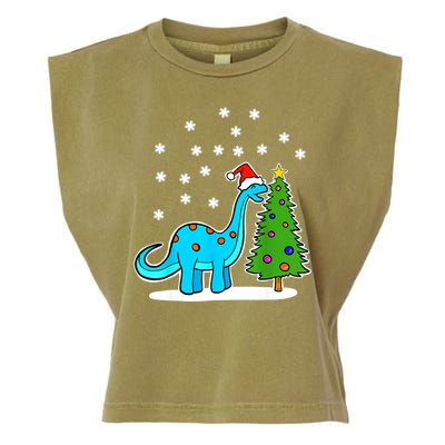 Christmas Brachiosaurus Dinosaur Eating A Christmas Tree Garment-Dyed Women's Muscle Tee