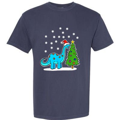 Christmas Brachiosaurus Dinosaur Eating A Christmas Tree Garment-Dyed Heavyweight T-Shirt