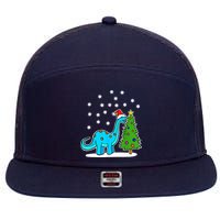 Christmas Brachiosaurus Dinosaur Eating A Christmas Tree 7 Panel Mesh Trucker Snapback Hat