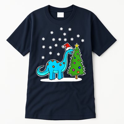 Christmas Brachiosaurus Dinosaur Eating A Christmas Tree Tall T-Shirt