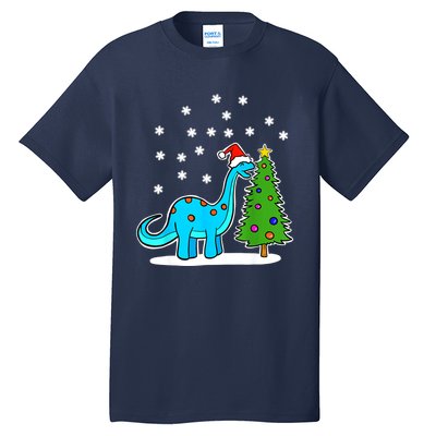 Christmas Brachiosaurus Dinosaur Eating A Christmas Tree Tall T-Shirt