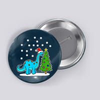 Christmas Brachiosaurus Dinosaur Eating A Christmas Tree Button