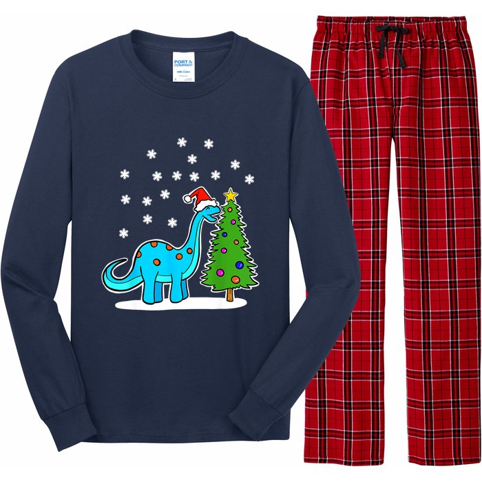 Christmas Brachiosaurus Dinosaur Eating A Christmas Tree Long Sleeve Pajama Set