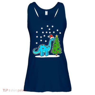 Christmas Brachiosaurus Dinosaur Eating A Christmas Tree Ladies Essential Flowy Tank