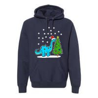 Christmas Brachiosaurus Dinosaur Eating A Christmas Tree Premium Hoodie