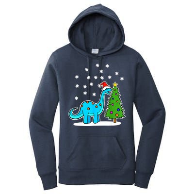 Christmas Brachiosaurus Dinosaur Eating A Christmas Tree Women's Pullover Hoodie