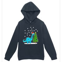 Christmas Brachiosaurus Dinosaur Eating A Christmas Tree Urban Pullover Hoodie