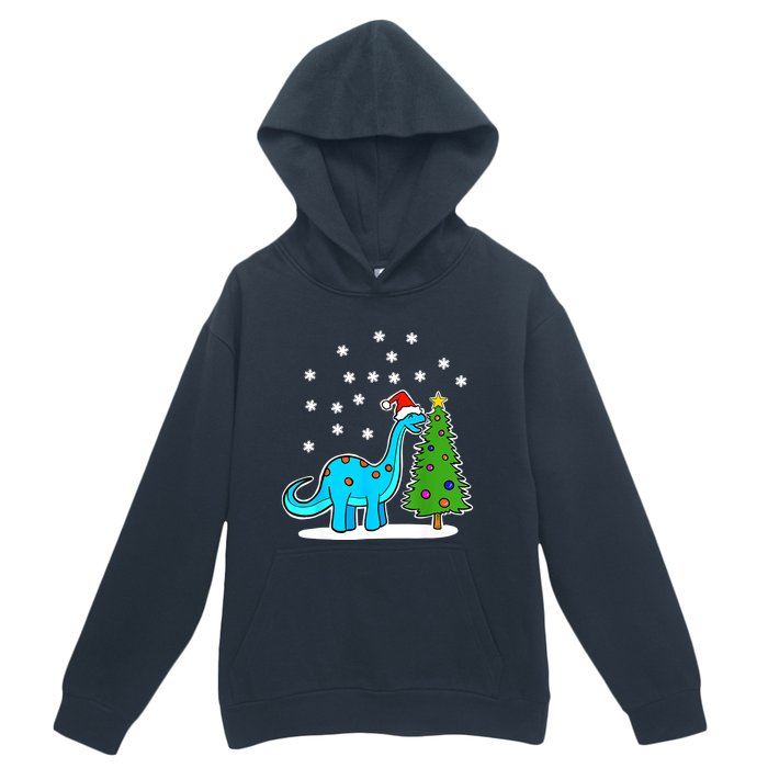 Christmas Brachiosaurus Dinosaur Eating A Christmas Tree Urban Pullover Hoodie