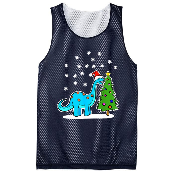 Christmas Brachiosaurus Dinosaur Eating A Christmas Tree Mesh Reversible Basketball Jersey Tank