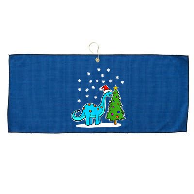 Christmas Brachiosaurus Dinosaur Eating A Christmas Tree Large Microfiber Waffle Golf Towel
