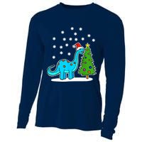 Christmas Brachiosaurus Dinosaur Eating A Christmas Tree Cooling Performance Long Sleeve Crew