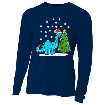 Christmas Brachiosaurus Dinosaur Eating A Christmas Tree Cooling Performance Long Sleeve Crew