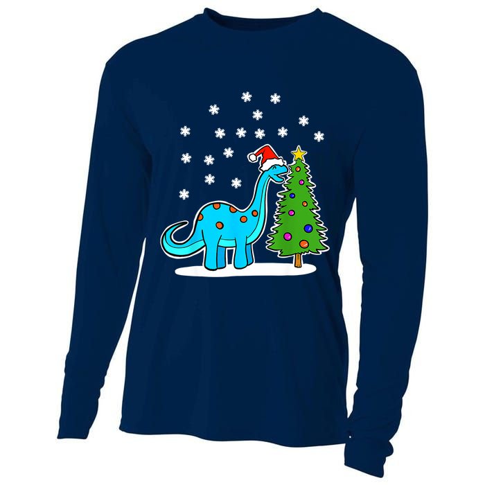 Christmas Brachiosaurus Dinosaur Eating A Christmas Tree Cooling Performance Long Sleeve Crew