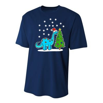 Christmas Brachiosaurus Dinosaur Eating A Christmas Tree Youth Performance Sprint T-Shirt