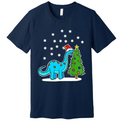 Christmas Brachiosaurus Dinosaur Eating A Christmas Tree Premium T-Shirt