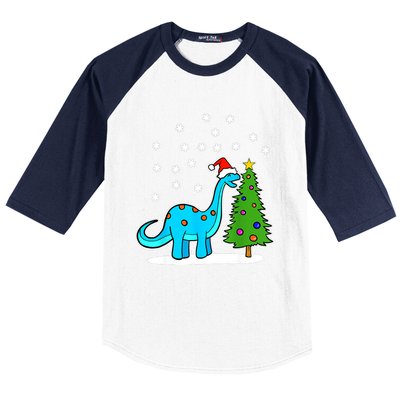 Christmas Brachiosaurus Dinosaur Eating A Christmas Tree Baseball Sleeve Shirt