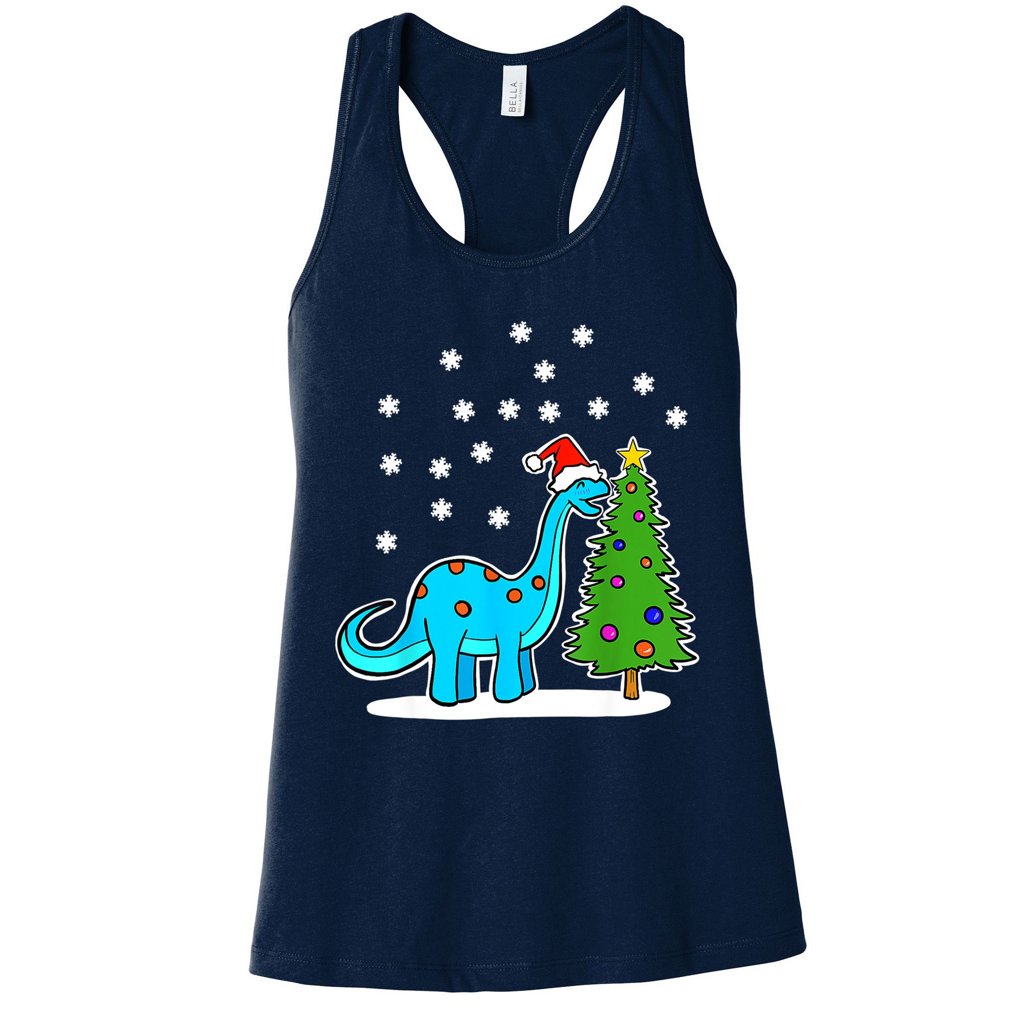 Christmas Brachiosaurus Dinosaur Eating A Christmas Tree Womens Tank Top
