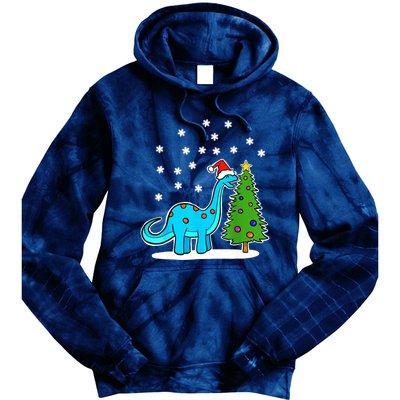 Christmas Brachiosaurus Dinosaur Eating A Christmas Tree Tie Dye Hoodie