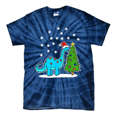 Christmas Brachiosaurus Dinosaur Eating A Christmas Tree Tie-Dye T-Shirt