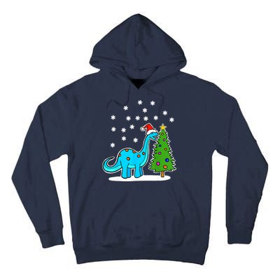 Christmas Brachiosaurus Dinosaur Eating A Christmas Tree Tall Hoodie