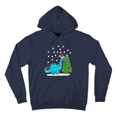 Christmas Brachiosaurus Dinosaur Eating A Christmas Tree Tall Hoodie