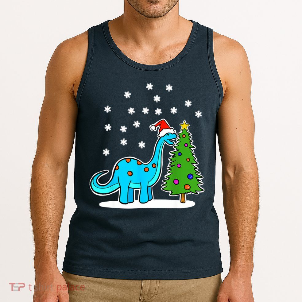 Christmas Brachiosaurus Dinosaur Eating A Christmas Tree Tank Top