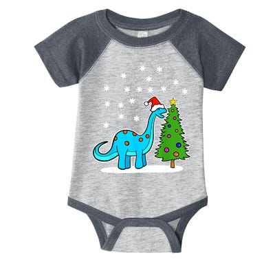 Christmas Brachiosaurus Dinosaur Eating A Christmas Tree Infant Baby Jersey Bodysuit