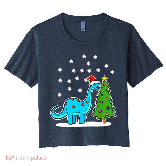 Christmas Brachiosaurus Dinosaur Eating A Christmas Tree Crop Top