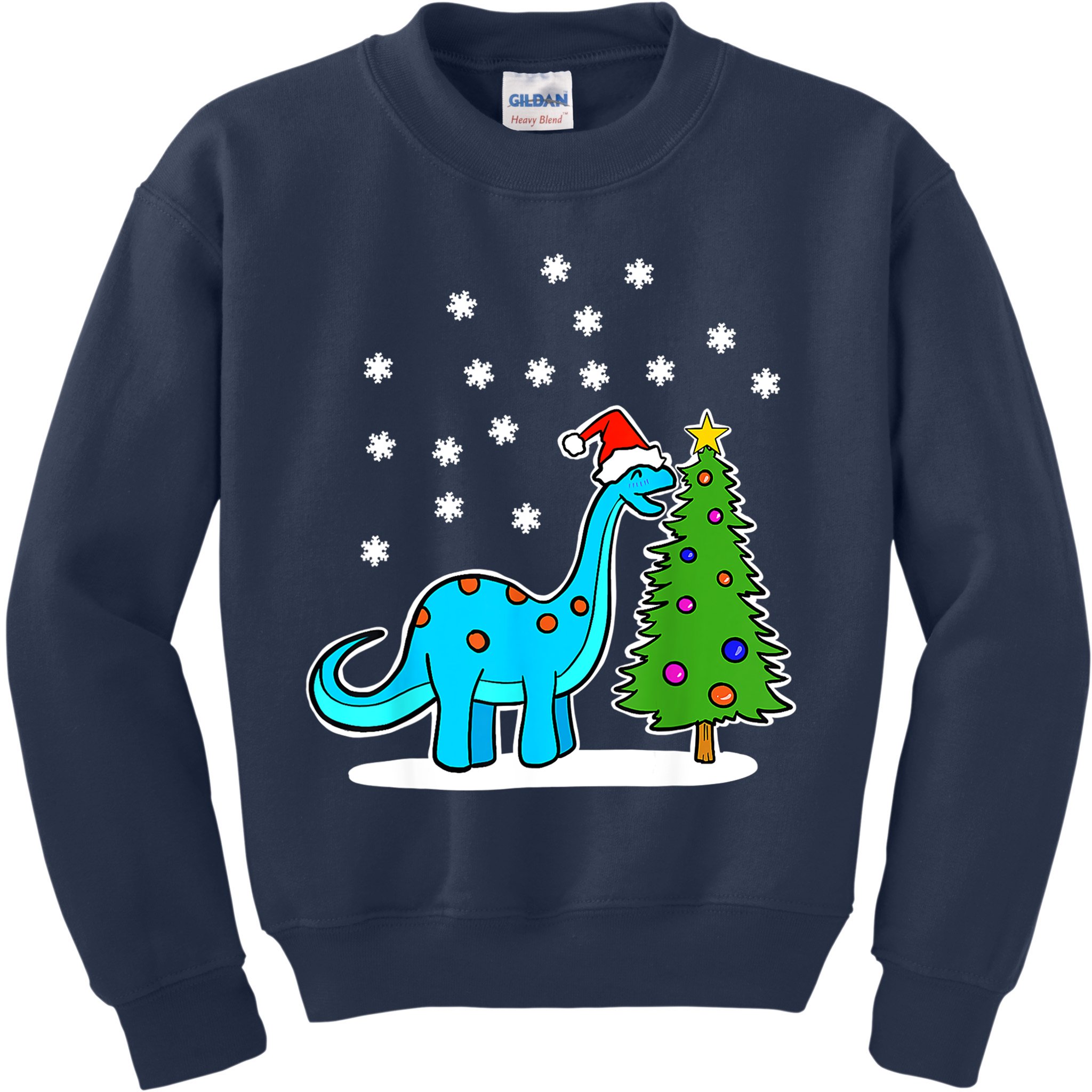 Christmas Brachiosaurus Dinosaur Eating A Christmas Tree Kids Sweatshirt