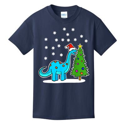 Christmas Brachiosaurus Dinosaur Eating A Christmas Tree Kids T-Shirt