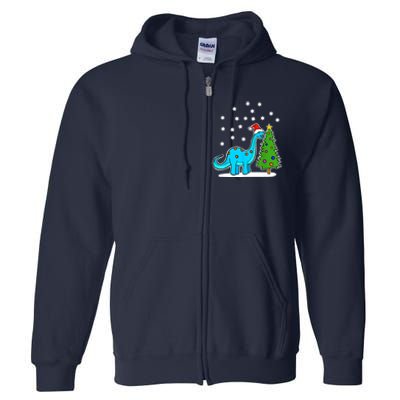 Christmas Brachiosaurus Dinosaur Eating A Christmas Tree Full Zip Hoodie