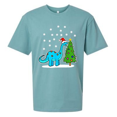 Christmas Brachiosaurus Dinosaur Eating A Christmas Tree Sueded Cloud Jersey T-Shirt