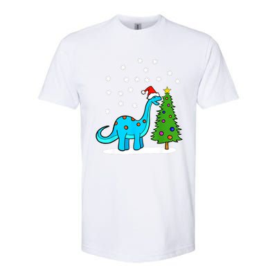 Christmas Brachiosaurus Dinosaur Eating A Christmas Tree Softstyle CVC T-Shirt