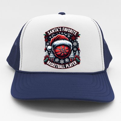 Christmas Basketball Design SantaS Favorite Player Gift Trucker Hat