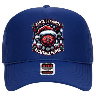 Christmas Basketball Design SantaS Favorite Player Gift High Crown Mesh Back Trucker Hat