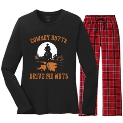 Cowboy Butts Drive Me Nuts Women's Long Sleeve Flannel Pajama Set 