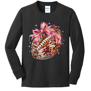 Coquette Bow Disco Funny Football Game Day Touchdown Season Kids Long Sleeve Shirt